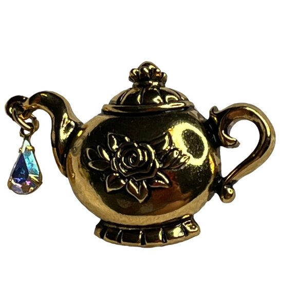 Vintage Brooch Pin Collection: Gold & Silver-Toned Stork With Top Hat Teapot Mod - Picture 9 of 9